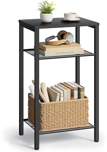 Hoctieon 3 Tier End Table, Telephone Table, Tall Side Table with Storage, Small Nightstand for Small Spaces, Metal Frame, For Living Room, Bedroom, Sofa Couch, Hall, Easy Assembly, Black