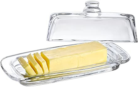 8'' Art Glass Butter Dish with Lid,Classic Covered 2-Piece Butter Container For Countertop,Multi-Purpose Preserving Serving Dessert Tray Bowl,Dishwasher Safe