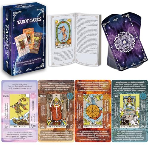 IXIGER Cartes de tarot pour débutants avec des significations sur eux, cartes de tarot et ensemble de livres, jeu d'apprentissage du tarot avec mots clés, chakra, planète, zodiaque, élément, oui/non