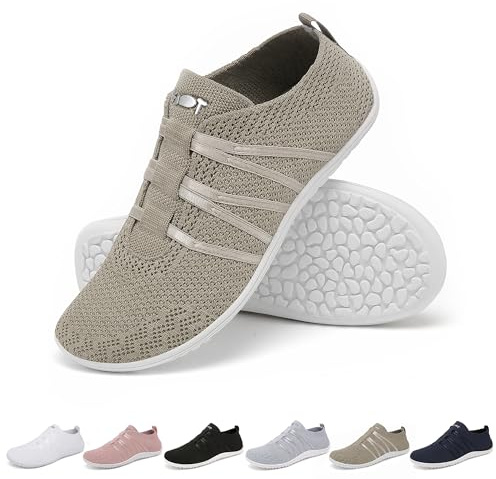Meroo Bekväm Barfotaskor Dam Och Herr Andningsbara Sneakers Halkfria Vandringsskor Skor För Löparbana Snabbtorkande Strandskor Original Fitness Skor Minimalistiska Skor Traillöparskor Beige 38EU