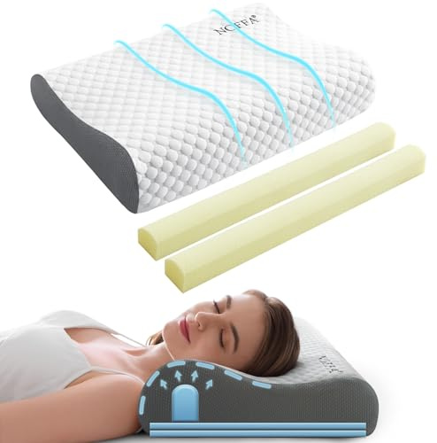 NOFFA Oreiller Ergonomique Cervical à Mémoire de Forme, Oreiller Orthopédique pour la Nuque, Réglable en Hauteur, Fermeté Réglable 55 x 35 x (11/8, 8/5) cm