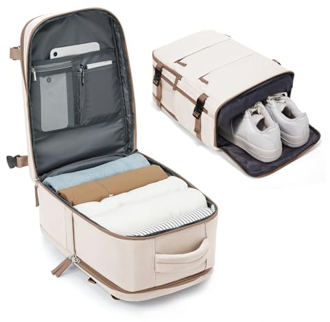 BJLFS Bagage Cabine 40x30x20 pour Ryanair Sac à Dos Voyage Cabine Avion 20L Bagage à Main 40x20x25 Petit Sac à Dos Ordinateur Portable 14 Pouces Homme Femme,Beige marron