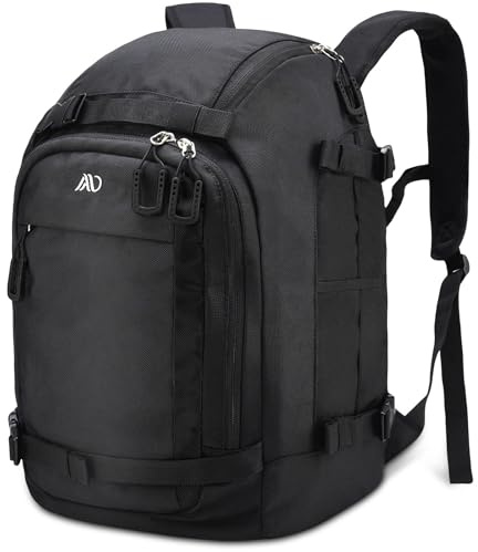 MoopGou Bolsa para botas de esquí, mochila de viaje de nailon 1680D impermeable para botas de esquí, casco de esquí, gafas, guantes, ropa y accesorios de equipo de esquí para hombres, mujeres y