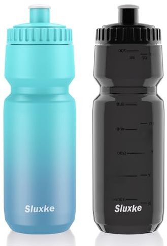 SLUXKE 24oz Cycling Water Bottle 2Pack, 720ml Sports Squeeze Bicycle Bottle BPA Free, Lightweight Fits Most Bike Cages