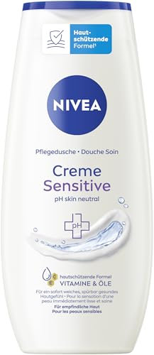 NIVEA Creme Sensitive Pflegedusche, pH-hautneutrales Duschgel mit Kamillen-Extrakt, feuchtigkeitsspendende Cremedusche für sensible Haut ohne Seife (250 ml)