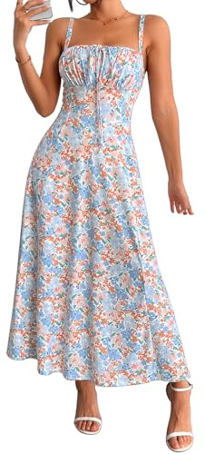 YATHON Cottagecore Fairy Dress Sleeveless Corset Lace Up Floral Midi Graduation Bustier Long Dress(YT552-Pink B Floral 01,XL)