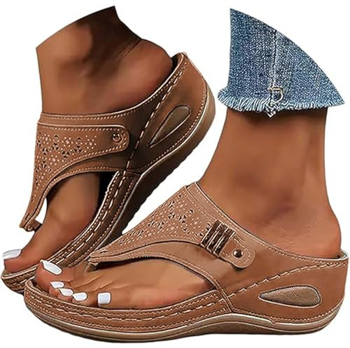 Orthopedic Sandals for Women Arch Support Wedge Flip Flops Summer 2025 Comfortable Casual Beach Slippers Vintage Wide Width Flip Flops
