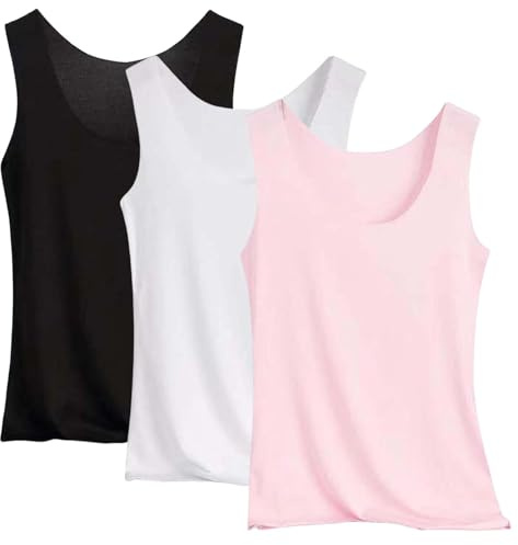 Wyongtao Caraco Coupe Cintrée Femme Lot De 3 Top Femme sans Manches Camisole Debardeur Femmes Col Round Été Gilet Tops Décontracté Lâche Tunique Femmes Blouses Cami Hauts Blouses Pyjama Pas Cher