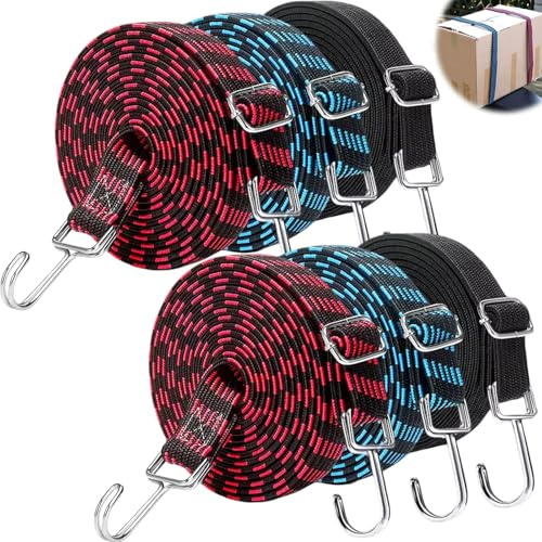 6 Pezzi Corde Elastiche con Gancio, Corda Elastica Regolabili 2m, Tenditori Elastico Forti Extra per Fissaggio Carico, Elastici Portapacchi per Bicicletta, Giardinaggio, Automobili, Teloni, Campeggio