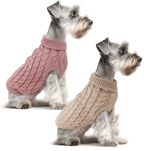 2 Pack Dog Jumpers Knitted Turtleneck, Warm Winter Dachshund Jumper Cute, Apparel Puppy Twist Striped Vest Dog Clothes for Dogs Cats (Beige+Rouge, M)
