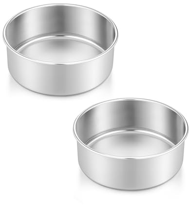 Joyfair Juego de 2 moldes redondos de acero inoxidable para tartas, para cumpleaños, bodas, Navidad, saludables y no tóxicos, fáciles de limpiar y aptos para lavavajillas, 14 cm