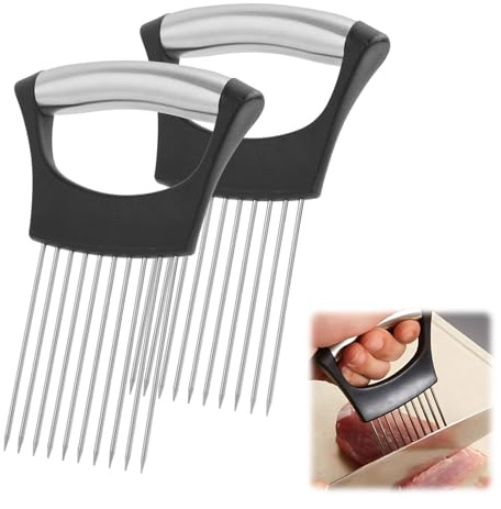 2 Piezas Cortador de Cebolla de Acero Inoxidable, Soporte de Cebolla con Soporte Antideslizante para Cortar Cebollas, Cortador de Verduras, Tomates, Aguacates, Huevos y Otras Verduras