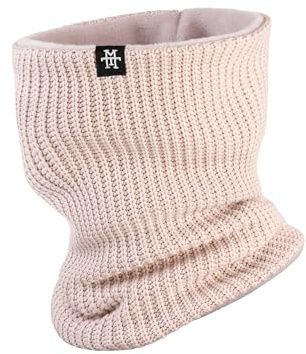 Manufaktur13 stickad halsvärmare – halsduk, slanghalsduk, fleecehalsduk, multifunktionell halsduk, halsduk för kvinnor och män, vindtät, utomhus, ljusbeige, one size