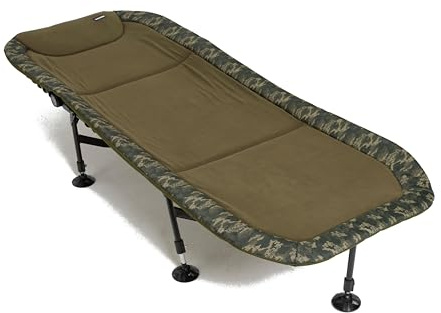 WESTLAKE Comfort Pro2 Bedchair, Green Fleece-Covered Camping Bed, 210cm x 80cm, Spring-Loaded Legs, Adjustable Height 40-55cm, Double-Fold Hinges