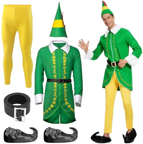 SSKHE Elf Costume Men,Adult Elf Costume,Adult Christmas Fancy Dress, Halloween Christmas Cosplay Full Set Costumes (XL)