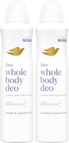 Deodorante Dove Spray Whole Body Deo 150ml, Deodorante per tutto il Corpo, Profumo di Lavanda e Camomilla, Protezione dagli odori fino a 72 ore, Dermatologicamente Testato, Formula Antimacchie