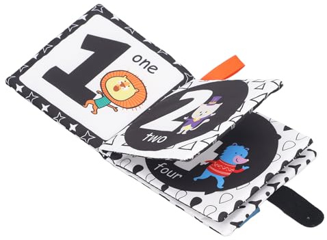 Cryfokt Libro de Tela para Bebé, Juguete de Actividades en Blanco y Negro con Páginas Crujientes para Educación Temprana, for Estimulación Sensorial Infantil (número)