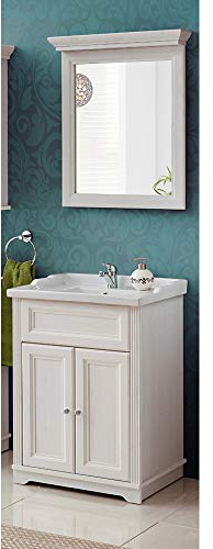Lomadox Waschplatz Set Landhaus Andersen Pine weiß mit 60cm Keramik-Waschtisch