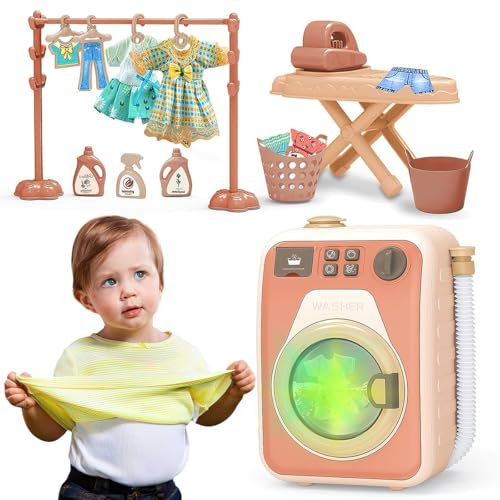 Kids Koolbitz Washing Machine Cleaning Set with Simulation Automatic Vacuum Robot Toy – Realistic Pretend Play Broom, Mop, Dustpan, Brush & Sponge for Motor Skills, Responsibility & Fun for Ages 3+