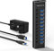RSHTECH Powered USB 3.0 Hub Aluminum 10 Port USB 3.0 Data Hub with 12V/3A (36W) Power Adapter and Individual On/Off Switches & LED (RSH-A10)