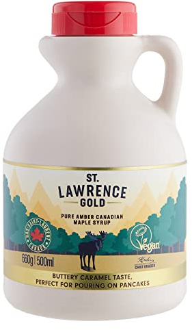 St Lawrence Gold Maple Syrup 500ml - Pure Canadian Amber Maple Syrup 660g - Sugar Syrup Alternative for Cocktails and Coffees - Ideal for Pancakes, Waffles and as a BBQ Glaze - Gluten Free, Vegan