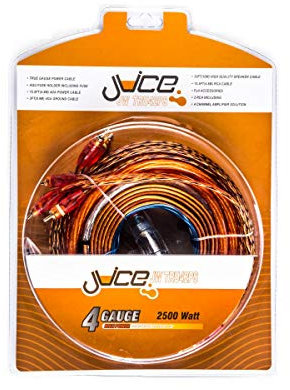 Juice Car Audio JWTRU41 2500W 4 Gauge Amplifier Wiring Kit, With Speaker, Power, RCA, Ground and Connection Cables