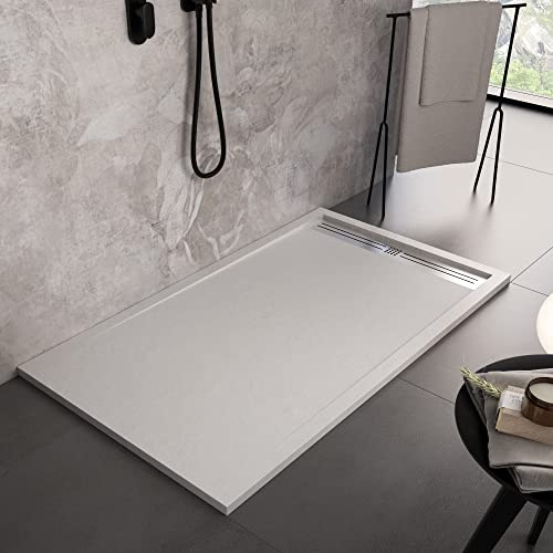 OLIMPO DOCCE - Piatto doccia in marmoresina bianco con scarico laterale griglia inox | Piletta Gratis STAR RELAX - 80x100
