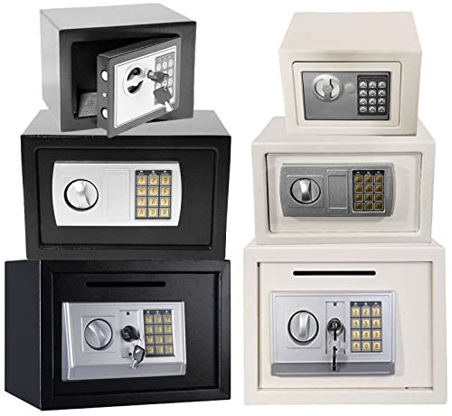 16L Black Digital Security Safe Box for Home, Cash Box Safe Fireproof, Electronic Safes Box with Key and Password, Steel Money Storage Safes Protective for Home Hotel, Wall/Surface Mounted