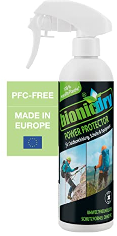 bionicdry Power Protector umweltfreundliches Imprägnierspray, 300 ml, zum Schutz vor Nässe und Schmutz für alle Sport- und Funktionsmaterialien sowie für Schuhe, Rucksäcke, Zelte und Sonnensegel