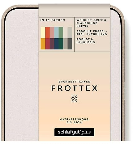 schlafgut Frottex Spannbettlaken 140x200cm bis 160x200cm – Sand Light - 75% Baumwolle, 25% Polyester, Oeko-TEX Zertifiziert - Matratzenhöhe bis 25 cm, Frottee Bettlaken