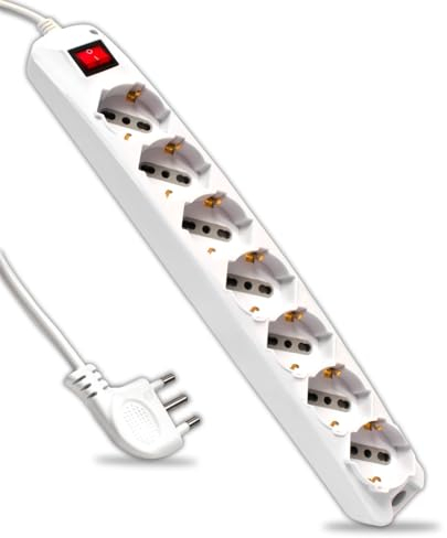 V-TAC Regleta eléctrica con Interruptor y Cable de 1,5 Metros – 7 Tomas 10/16 A bipaso + Shuko – Enchufe 16 A – Toma eléctrica para casa, Oficina, Tienda – Color Blanco