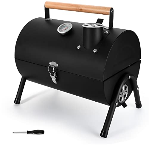 Portable Grill Charcoal for Outdoor, Leonyo Small BBQ Charcoal Grill for Tabletop, Thermometers & Chimney, 119 Sq.in Cooking Surface for Barbecue, RV Travel, Camping, Beach