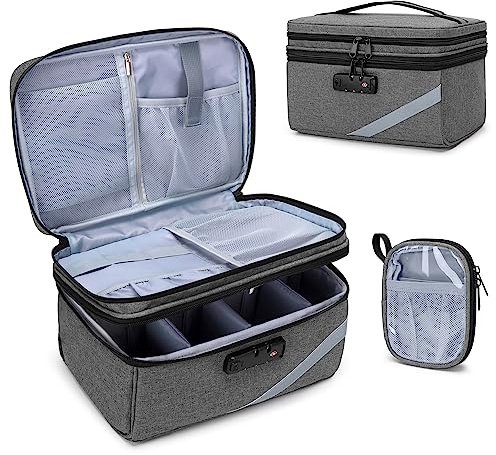 Trunab Small Medical Bag with Lock, Medicine Storage Organizer Bag with Mini Pouch for Home, Travel, Emergency, Grey(Empty Bag), Patented Design