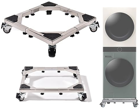 Hiver du blé Heavy Duty All Acier Inoxydable Mobile Réfrigérateur Stand Base, Lave-linge Stand avec roues, Meubles Réglables Dolly pour Lave-linge, Réfrigérateur et Sèche-linge