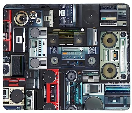 Vintage Wall of Radio Boombox Mouse Pad with Non-Slip Rubber Base Waterproof Mouse Mat with Stitched Edge Mousepad for Desk Wireless Mouse, Gaming Mouse Mat for Computer Laptop Home Office