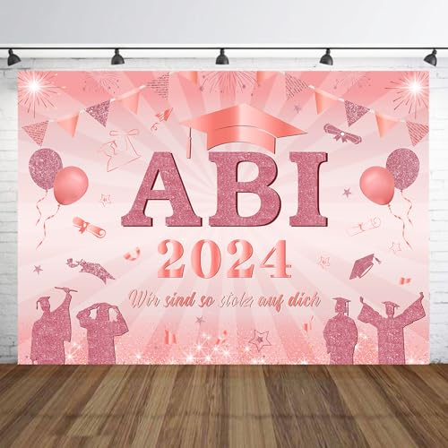Abi 2024 Dekorationen 83*59inches Abi 2024 Hintergrund Banner Rose Gold Dekorationen für den Abschluss Wir sind so stolz auf Sie Party Prüfung bestanden Party 2024 High School Graduation Dekorationen