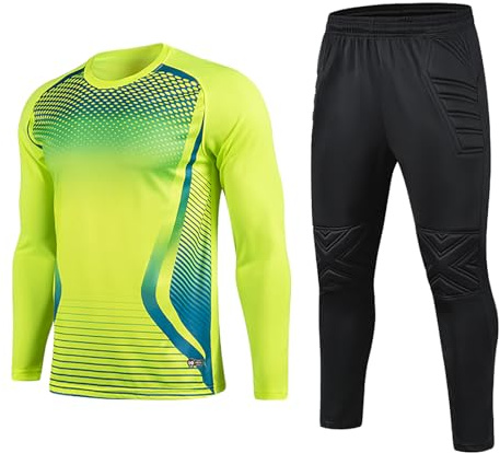 Kit di allenamento da calcio per portiere da uomo, maglia e pantaloni imbottiti, uniforme da calcio Youthful flying, Verde, XL