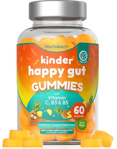 Biotico in Gommose per Bambini | 60 Vegan Gummies al Delizioso Gusto Ananas | Biotici per Intestino e Flora Intestinale | Bifidobacterium, Lactobacillus e Vitamina C, B3, B5, B6 | di Horbaach
