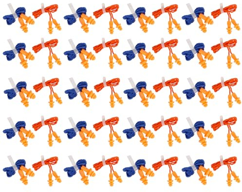40 Pairs Corded Ear Plugs Reusable Silicone Earplugs, Waterproof Corded String Ear Plugs for Kids Adult Ear Protectors Soundproof Earbuds for Sleep Industrial Swimming Work Sleeping