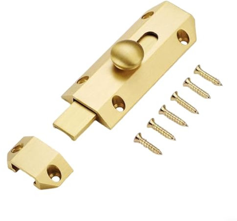 HOHOVYVY 1 verrou de porte, serrure supplémentaire de porte, épaisseur en laiton pur, boulon de porte coulissant, verrou de sécurité robuste (doré)