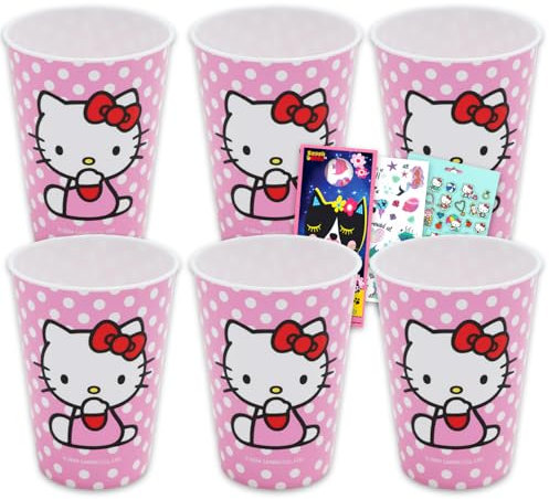 SANRIO Hello Kitty Kids 15 Oz Reusable Tumbler Cup - Hello Kitty Party Favor 6 Piece Bundle with 15 Oz Cup Plus Stickers for Girls | Bulk Hello Kitty Water Cups