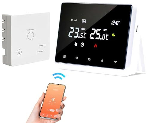 Thermostat sans fil Wi-Fi, thermostat de chaudière à gaz, à batterie, thermostat pour environnement programmable à 2 fils contrôlé par Tuya ou Smart Life, compatible avec Alexa et Google Home (Blanc)