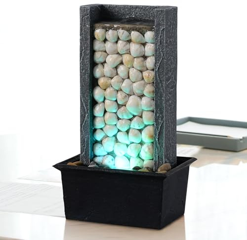 MAOCHI Tabletop Water Fountain, Natural Shell Waterfall Fountain with LED Lights, Meditation Desk Water Decorative Home Decor, Office Decor or House Warming Gifts New Home