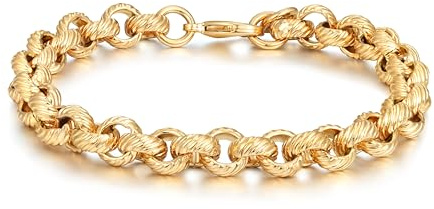 THE BLING KING 9mm Gold Chunky Belcher Bracelet for Men – 34g, 8-Inch – PVD Gold Plated Mens Bracelet