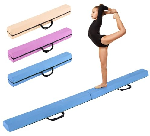 COSTWAY Folding Gymnastics Balance Beam, 7ft/210cm Kids Training Beam with Carry Handles, Removable Suede Cover and Non-slip Bottom, Floor Gymnastics Beams for Home Gym Exercise (Blue)