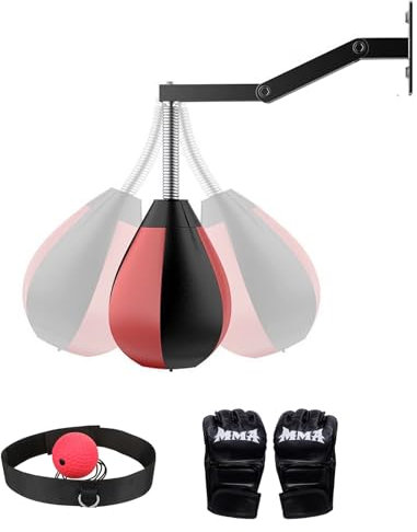Joellfuner Punchingbälle Speed, Speedball Hängend Mit Wandhalterung Höhenverstellbar Boxbirne, Boxsack Set Freistehend, Boxball mit Boxhandschuhen, für Erwachsene Kinder, Zuhause, Fitnessstudio