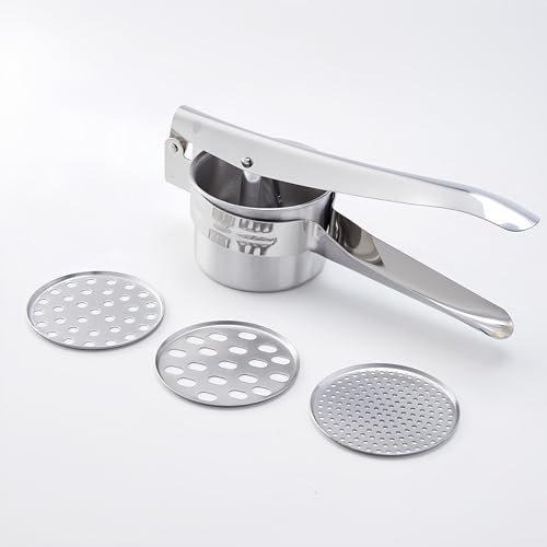 Khuon Banh Presse Lot en acier inoxydable – Presse-pommes de terre multifonction – Presse à cendol – Presse à spätzle – Passoire alimentaire manuelle robuste avec 3 disques interchangeables pour riz