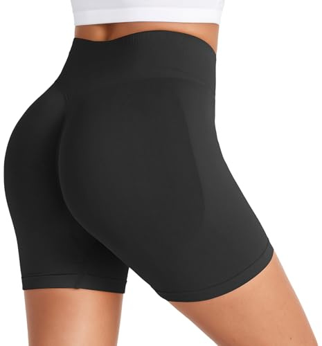 Zhiaek Pantaloncini Palestra Donna Vita Alta Leggins Sportivi Donna Corti Push Up Senza Cuciture Shorts Opachi per Palestra Fitness Corsa Yoga Joggin Allenamento Nero S