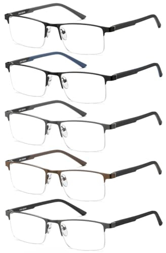 EYECEDAR 5 Pack Blue Light Blocking Reading Glasses Men Metal Half Frame Spring Hinges Rubber Flexible Temple Arms Computer Eyeglasses Readers for Men 2.00