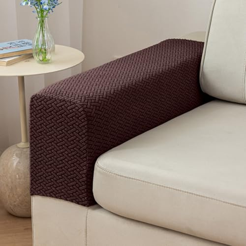 GueYi Couch Arm Covers,Sofa Arm Covers Set of 2 Polyester Stretch Anti-Slip Furniture Protector Washable Armchair Slipcovers (Dark Brown,Medium (Set of 2))